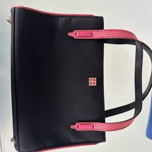 Kate Spade New York Black Canvas And Pink Python Embossed Leather Handle Bag